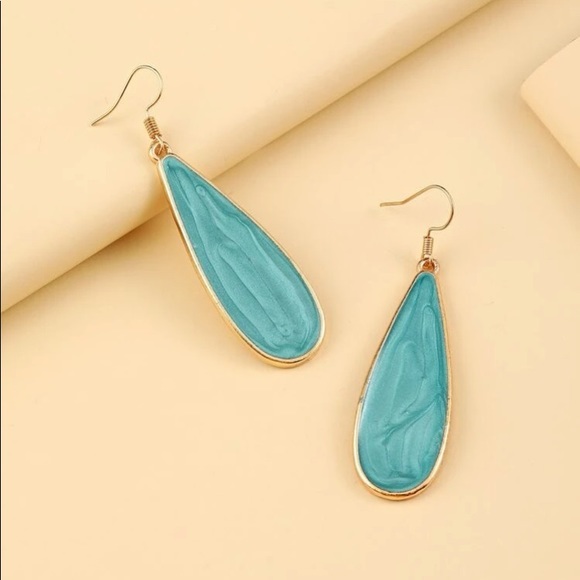 Water Drop Earrings Turquoise Golden - Picture 4 of 5